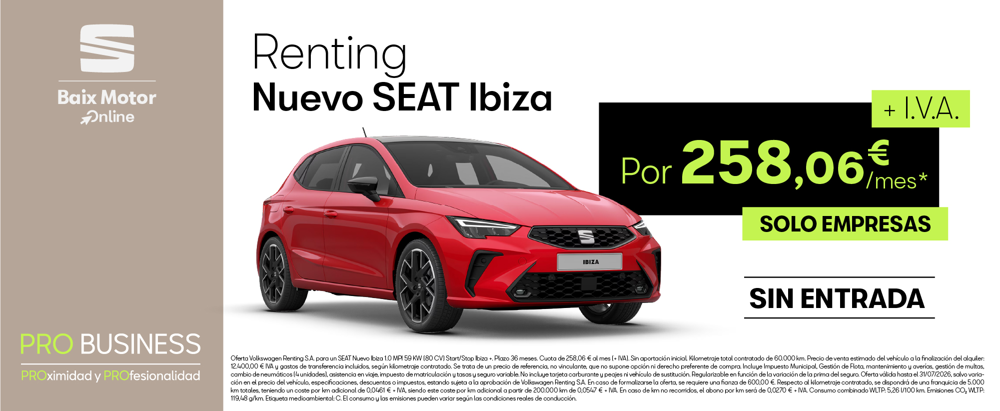 Renting Nuevo SEAT Ibiza por 258€/mes* sin entrada